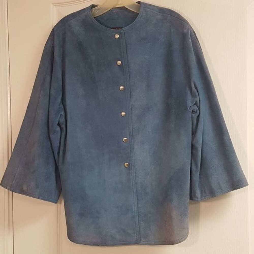 Vintage Anne Klein Blue Suede Leather Jacket Preppy Granny Chic